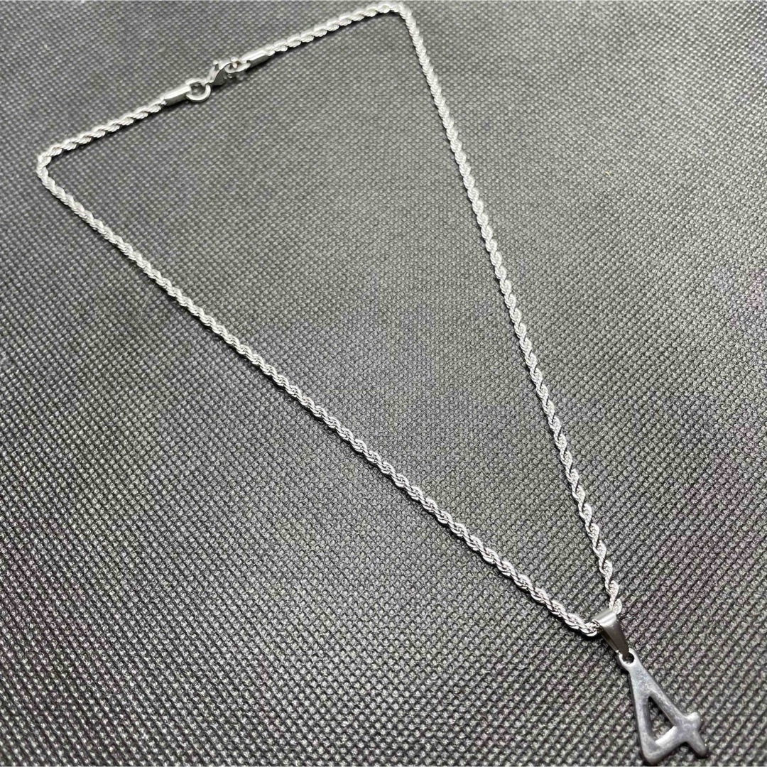 ネックレス フレンチロープチェーン ４５cm ナンバー 数字 番号 ４番 銀  メンズのアクセサリー(ネックレス)の商品写真