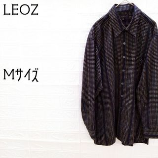 《LEOZ》メンズ　長袖シャツ　ブラウス　オーバーサイズ　総柄　ブラック系　M(シャツ)