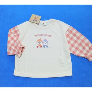 アンパンマン(アンパンマン)の新品　95cm　アンパンマン　2023袖チェック長袖Tシャツ　アイボリ×レッド(Tシャツ/カットソー)