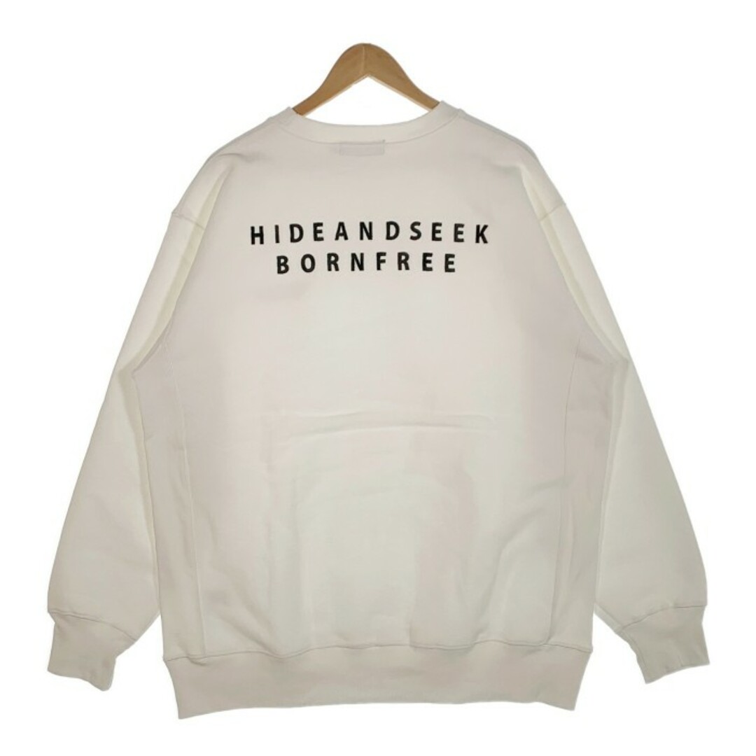 HIDE AND SEEK ハイドアンドシーク 23SS BORN FREE SWEAT SHIRT 刺繡 クルーネックスウェットトレーナー ホワイト  HC-010623 Size XL