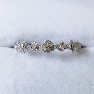 ダイヤモンド フラワー 薔薇 リング K18WG 0.04ct 2.1g(リング(指輪))