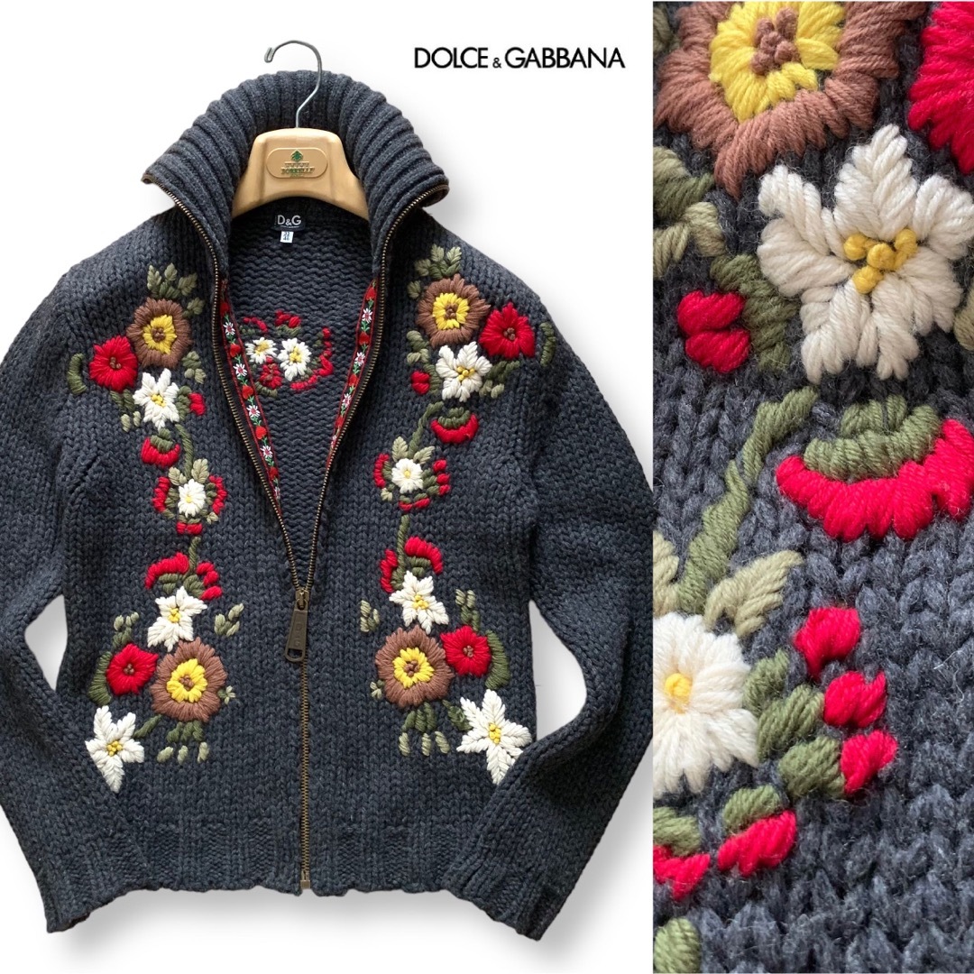 圧巻/ Dolce&Gabbana/花柄刺繍/ジップアップニットカーディガントップス