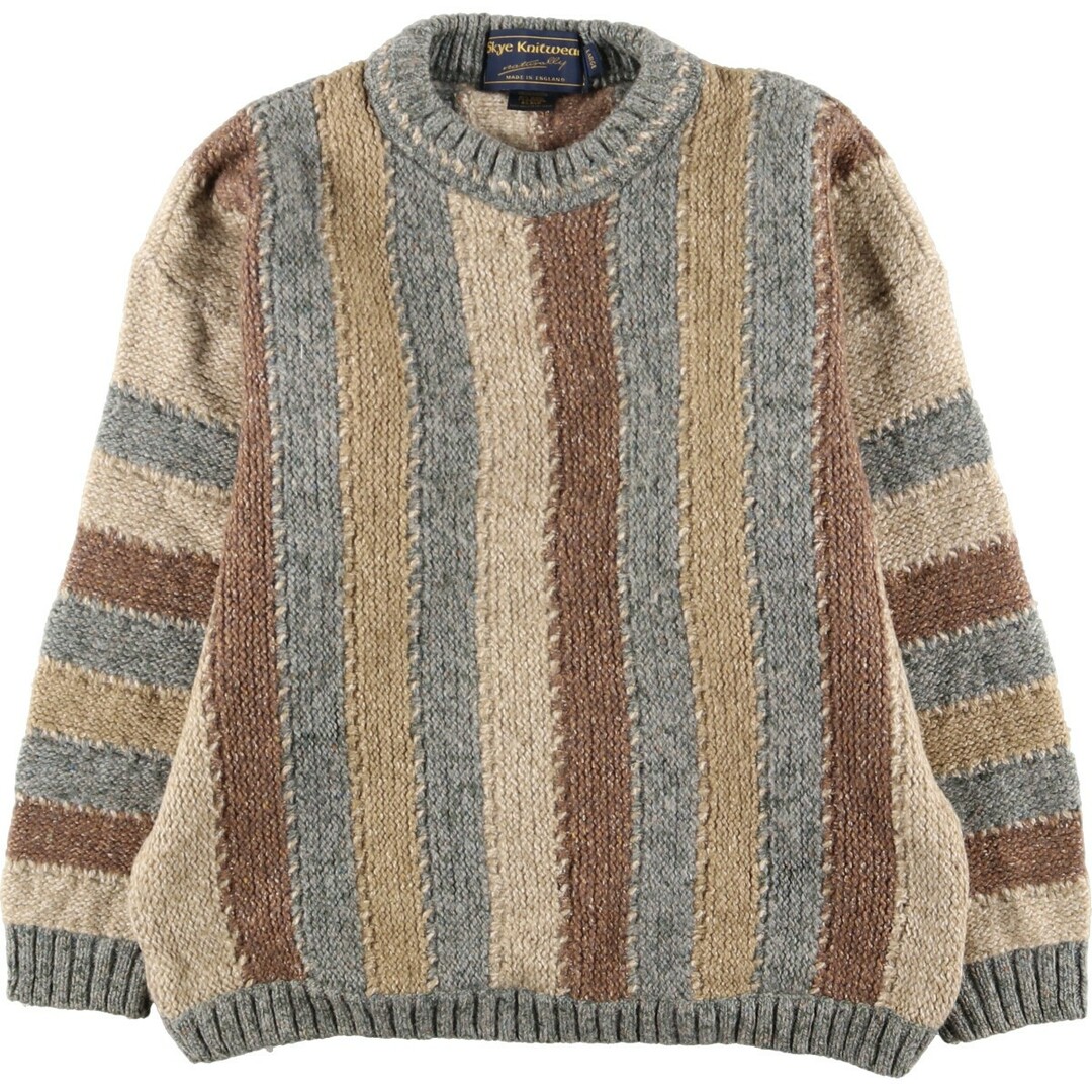 ウールニットセーター素材Skye Knitwear ストライプ柄 総柄 ウール混ニットセーター メンズL /eaa383193