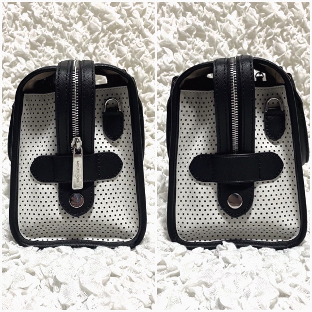 美品 マイケルコース 2way ショルダー パンチング バイカラー ボストン 白