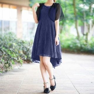 axes femme レースフィッシュテールドレス 紺