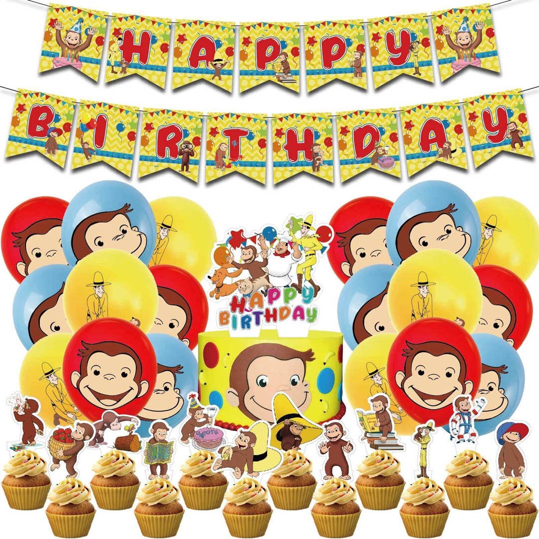 おさるのジョージ　お誕生日セット　ガーランド&ケーキトッパー ＆バルーン　大人気 ハンドメイドのパーティー(ガーランド)の商品写真