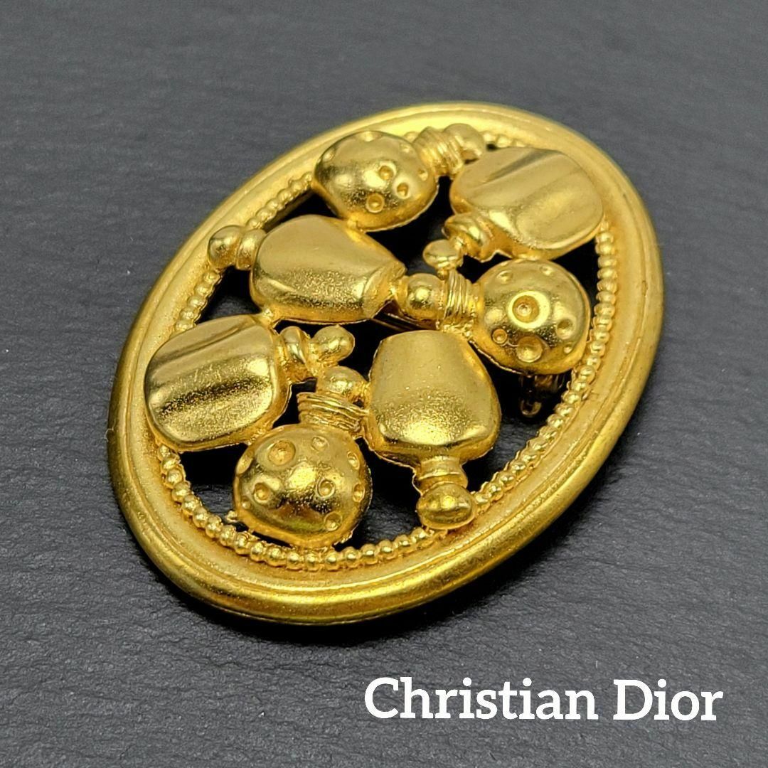 アクセサリー【美品】Christian Dior ブローチ パフューム オーバル ゴールド