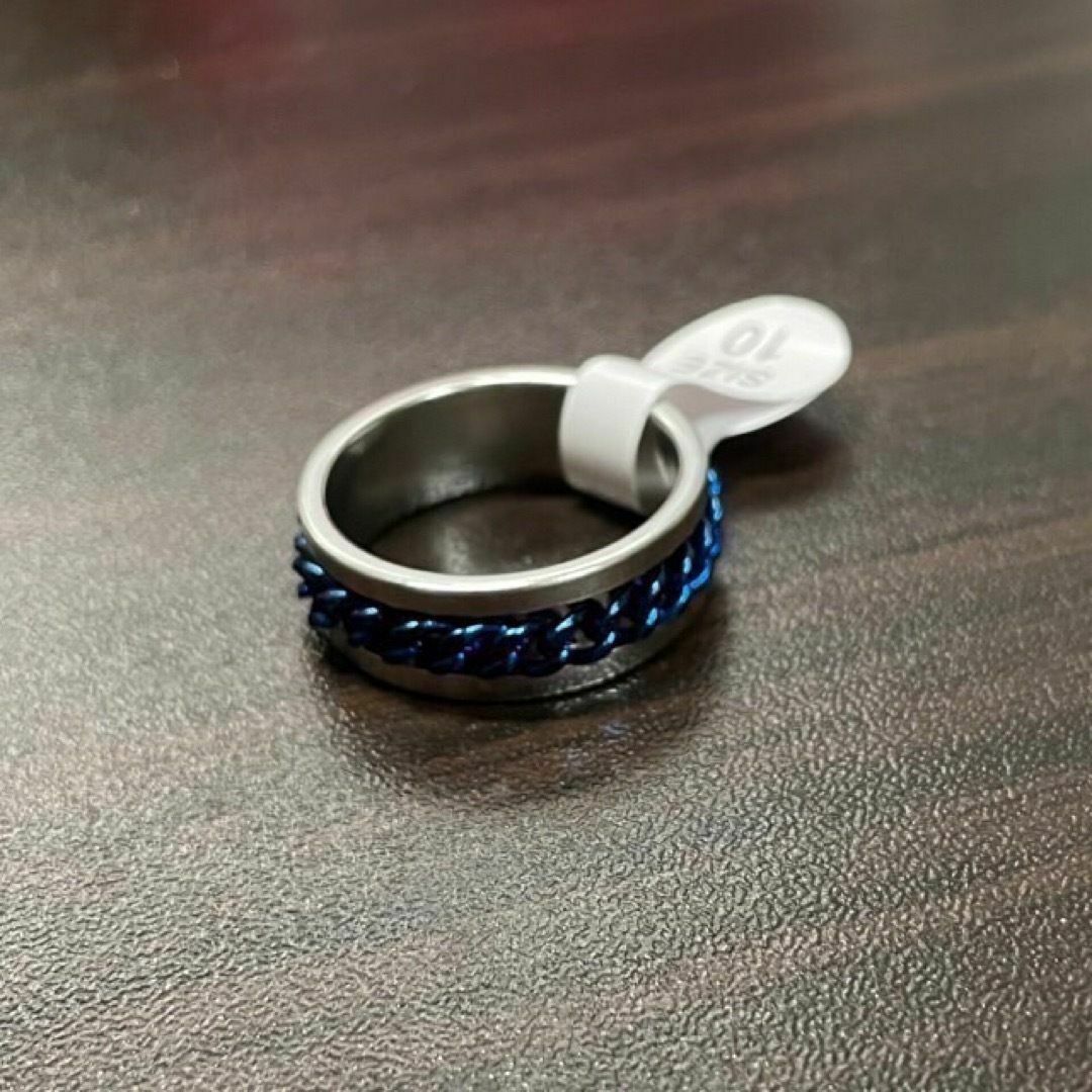 【R030】リング　メンズ　指輪　ブルー　青　ステンレス　20号 メンズのアクセサリー(リング(指輪))の商品写真