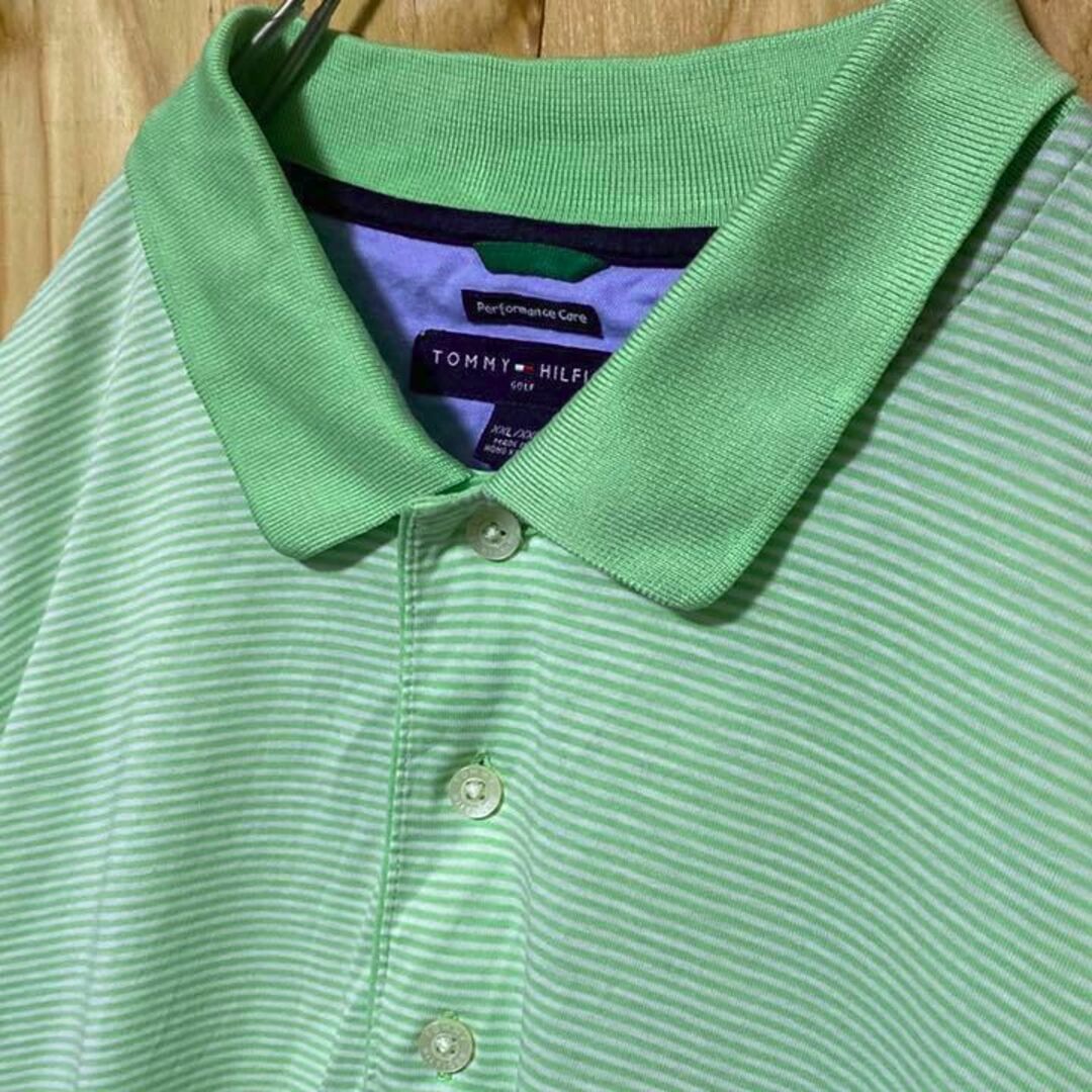 トミーヒルフィガー ゴルフ ボーダー グリーン USA古着 半袖 ポロシャツ