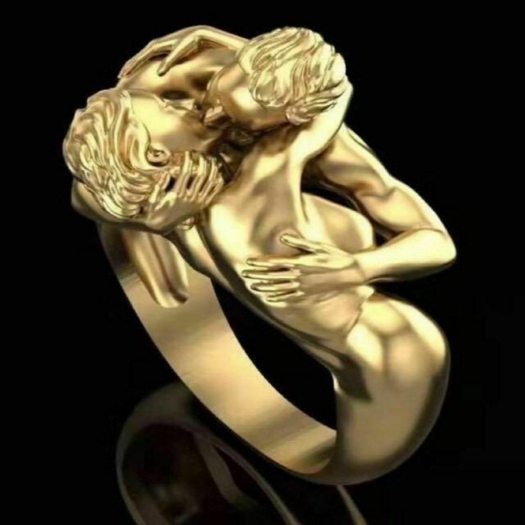 【R038】リング　メンズ　指輪　ゴールド　アダム　イヴ　合金　20号 メンズのアクセサリー(リング(指輪))の商品写真