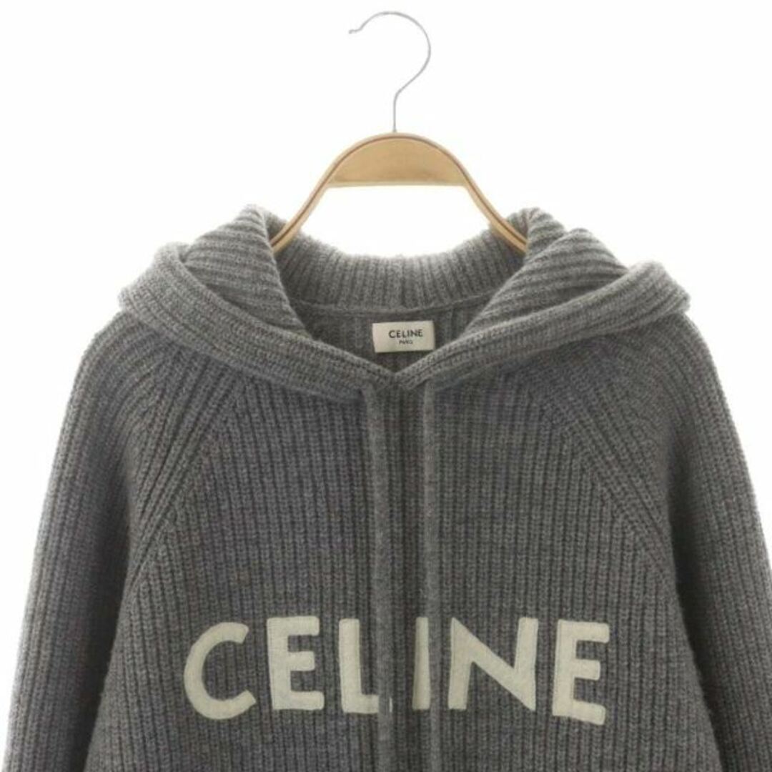 celine(セリーヌ)のセリーヌ 21AW ロゴ ニットフーディ パーカー ウール 長袖 S グレー レディースのトップス(ニット/セーター)の商品写真