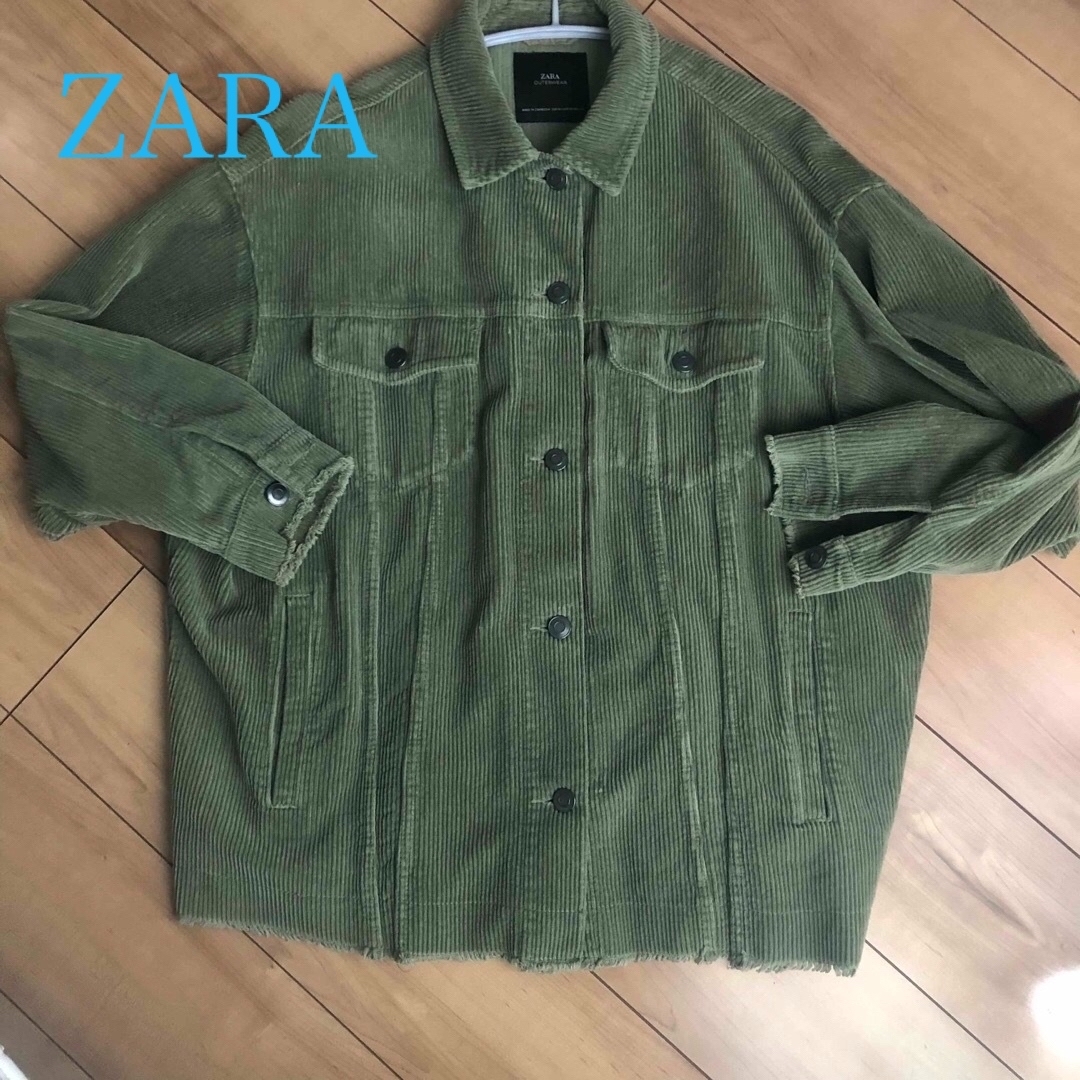 ZARA(ザラ)のZARA ザラ コーデュロイジャケット Gジャン カーキ M オーバーサイズ レディースのジャケット/アウター(Gジャン/デニムジャケット)の商品写真