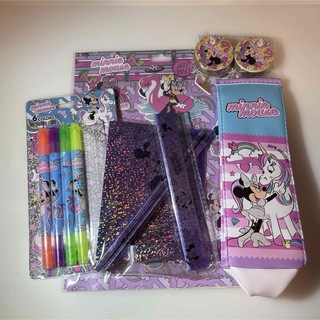 ディズニー(Disney)のミニー　文房具セット　（シール、筆箱、定規、消しゴム、蛍光ペン、テープ、ノート）(キャラクターグッズ)