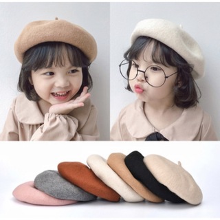 キッズ フェルト ベレー帽 ブラック 子供服 ナチュラル キッズコーデ 韓国(帽子)