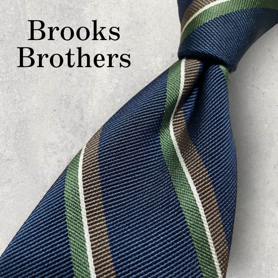 美品 Brooks Brothers レップタイ ストライプ ネクタイ ネイビーのサムネイル