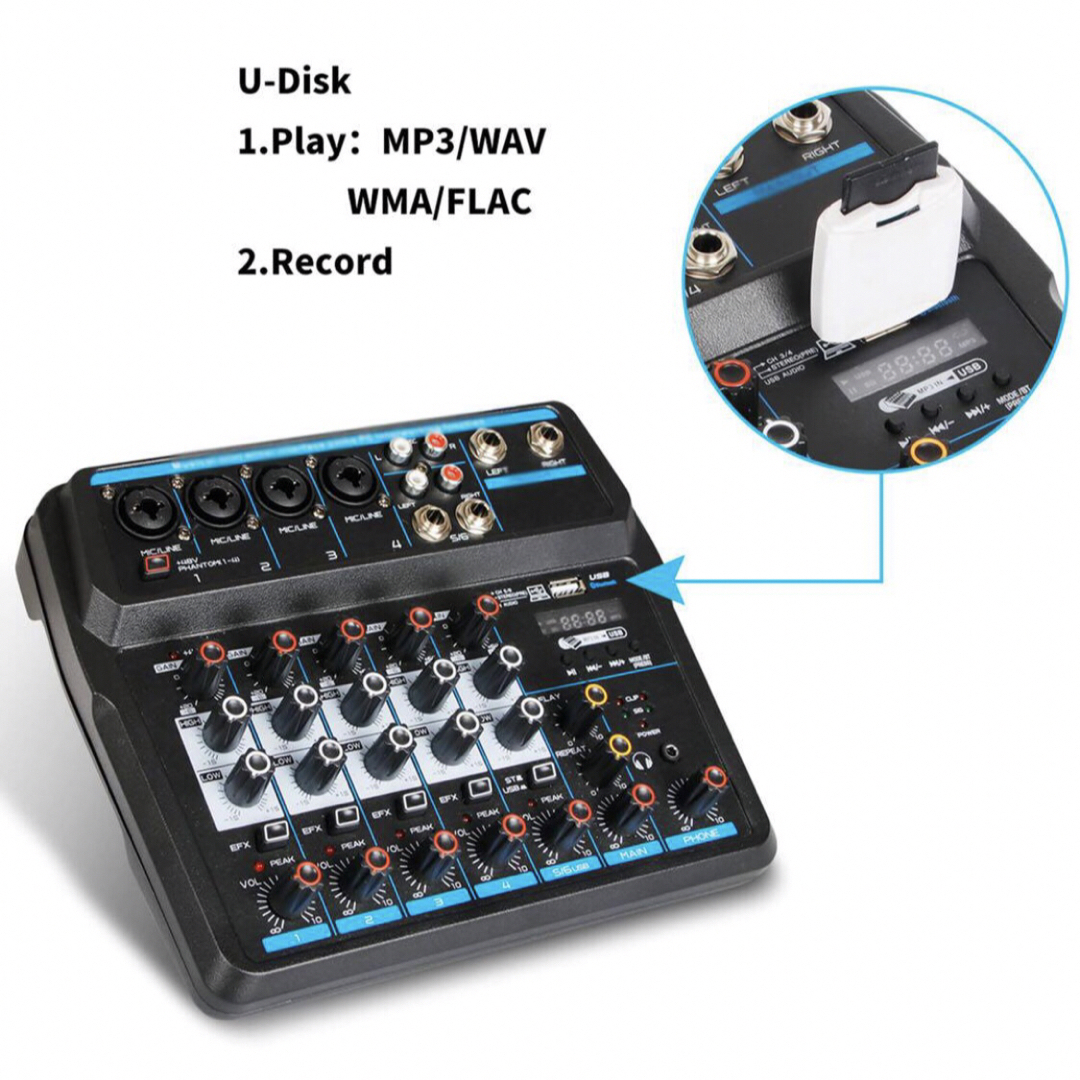 【SALE】DJミキサー　ポータブル6チャンネル　USBオーディオミキサー 楽器のDJ機器(DJミキサー)の商品写真