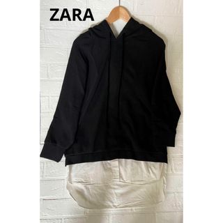 ザラ(ZARA)のZARAザラオーバーサイズスウェットシャツ付きブラックXSサイズストリート 韓国(トレーナー/スウェット)