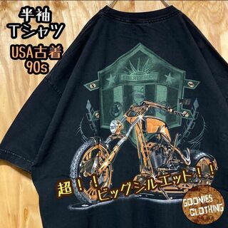 USA 90s 半袖 Tシャツ ブラック 黒 バイク サンセット アメリカン