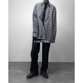 L TALL ビッグシルエット 個性的 ブルーグレー パターン 総柄シャツ 古着(シャツ)