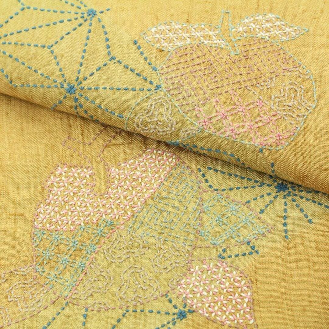 特選　手刺繍の逸品【刺し子】　極上の風合い【真綿紬】　美品の袋帯です