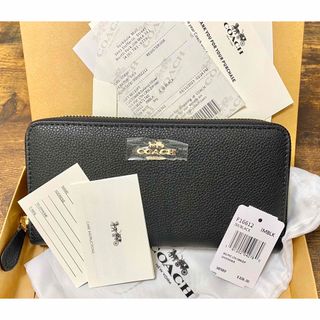 コーチ(COACH)の【新品】COACH ブラック ラウンドジップ レザーウォレット(財布)