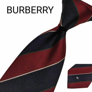 バーバリー(BURBERRY)の【美品】バーバリーズ ネクタイ ネイビー レッド ストライプ ホースロゴ 高級(ネクタイ)