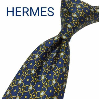 エルメス(Hermes)の【美品】エルメス ネクタイ ネイビー 総柄 幾何学模様 高級 ハイブランド(ネクタイ)