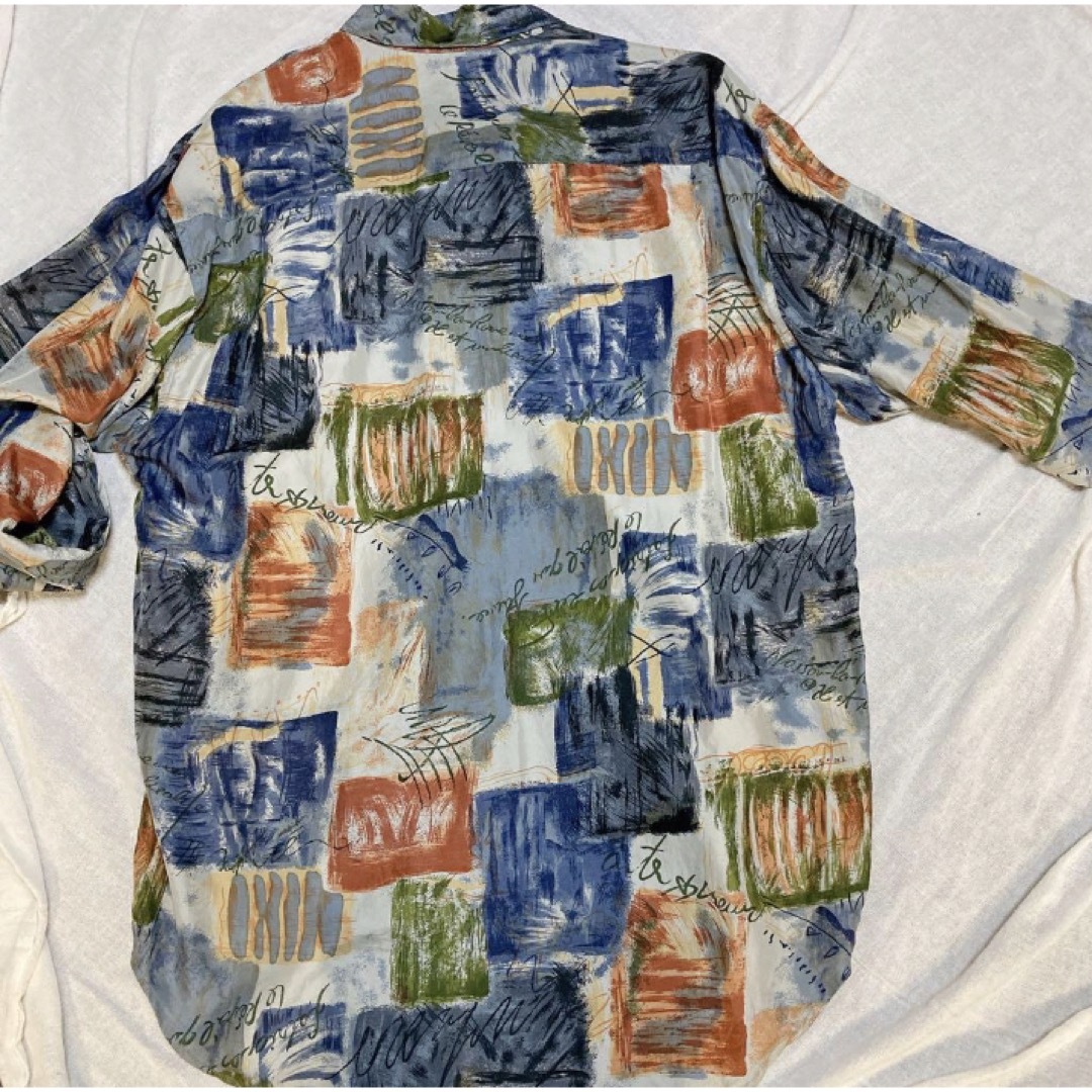 アランドロン シルク100% 総柄 デザインシャツ とろみ感 大きいサイズ