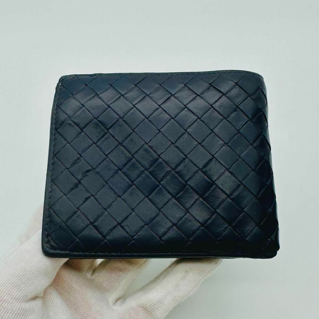 Bottega Veneta(ボッテガヴェネタ)のボッテガ ヴェネタ 二つ折り財布 イントレチャート レザー ネイビー メンズのファッション小物(折り財布)の商品写真