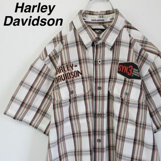 ハーレーダビッドソン(Harley Davidson)の【大人気】ハーレーダビッドソン／チェックシャツ　刺繍ロゴ　ダブルポケット　古着(シャツ)