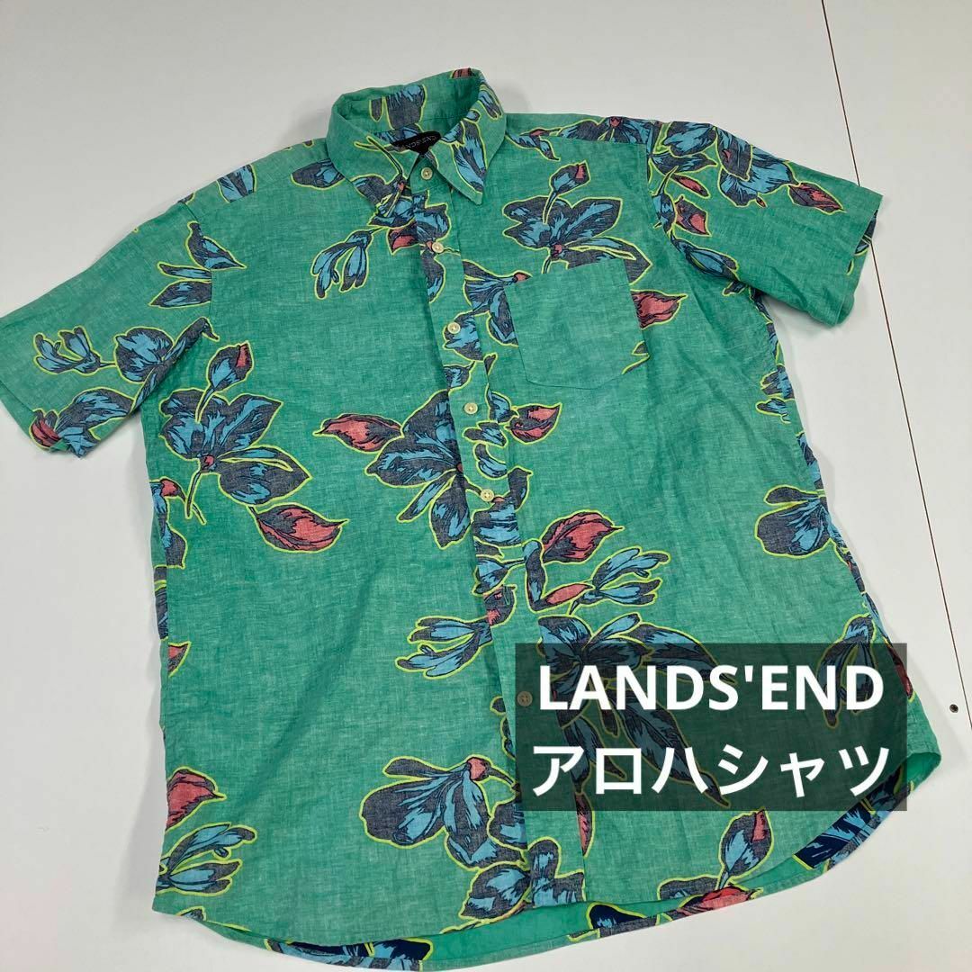 LANDS’END(ランズエンド)のLANDS'END ランズエンド　アロハシャツ　インサイドアウト　グリーン　古着 メンズのトップス(シャツ)の商品写真