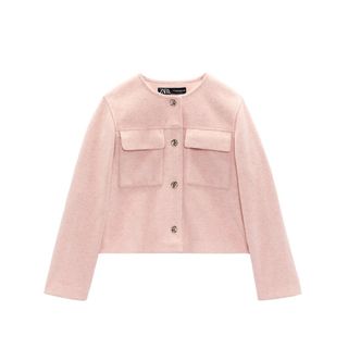 ザラ(ZARA)のゴールドボタンクロップドジャケット♡ピンク XS(ノーカラージャケット)