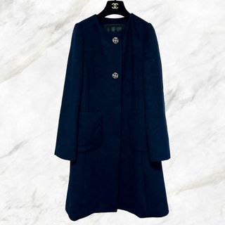 トゥービーシック(TO BE CHIC)の《美品》TO BE CHICトゥービーシック ウールアンゴラシャギーコート 紺色(ロングコート)