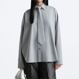 ザラ(ZARA)のZARA ドローストリングつきストライプシャツ MAISON SPECIAL(シャツ/ブラウス(長袖/七分))