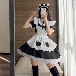 メイド服 熊 猫 コスプレ クリスマス 仮装 セクシー エプロン Lサイズ(コスプレ)