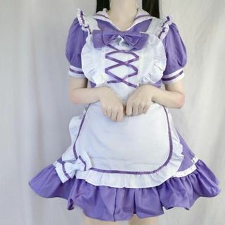 コスプレ メイド服 パープル 蝶結び 仮装 レディース クリスマス セクシー L(コスプレ)