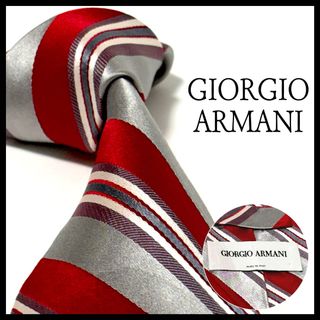 ジョルジオアルマーニ(Giorgio Armani)のジョルジオアルマーニ  ネクタイ  光沢  ストライプ  レッド×シルバー(ネクタイ)