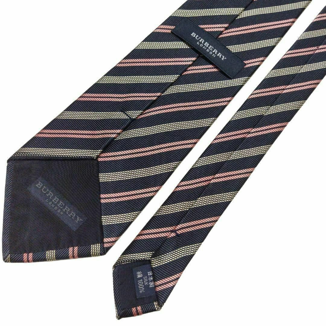 【日本製】バーバリーロンドン ネクタイ ネイビー ピンク ストライプ 高級 メンズのファッション小物(ネクタイ)の商品写真