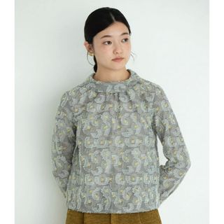 美品 ミナペルホネン mina perhone skum ドット柄ピンタックブラウス 36/レッド シャツ シアー フレンチスリーブ【2400013539135】