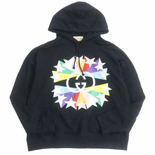 良品□22AW GUCCI/グッチ 646953 GGロゴプリント スターバースト コットン プルオーバー スウェットパーカー/フーディー 黒 L  伊製 正規品