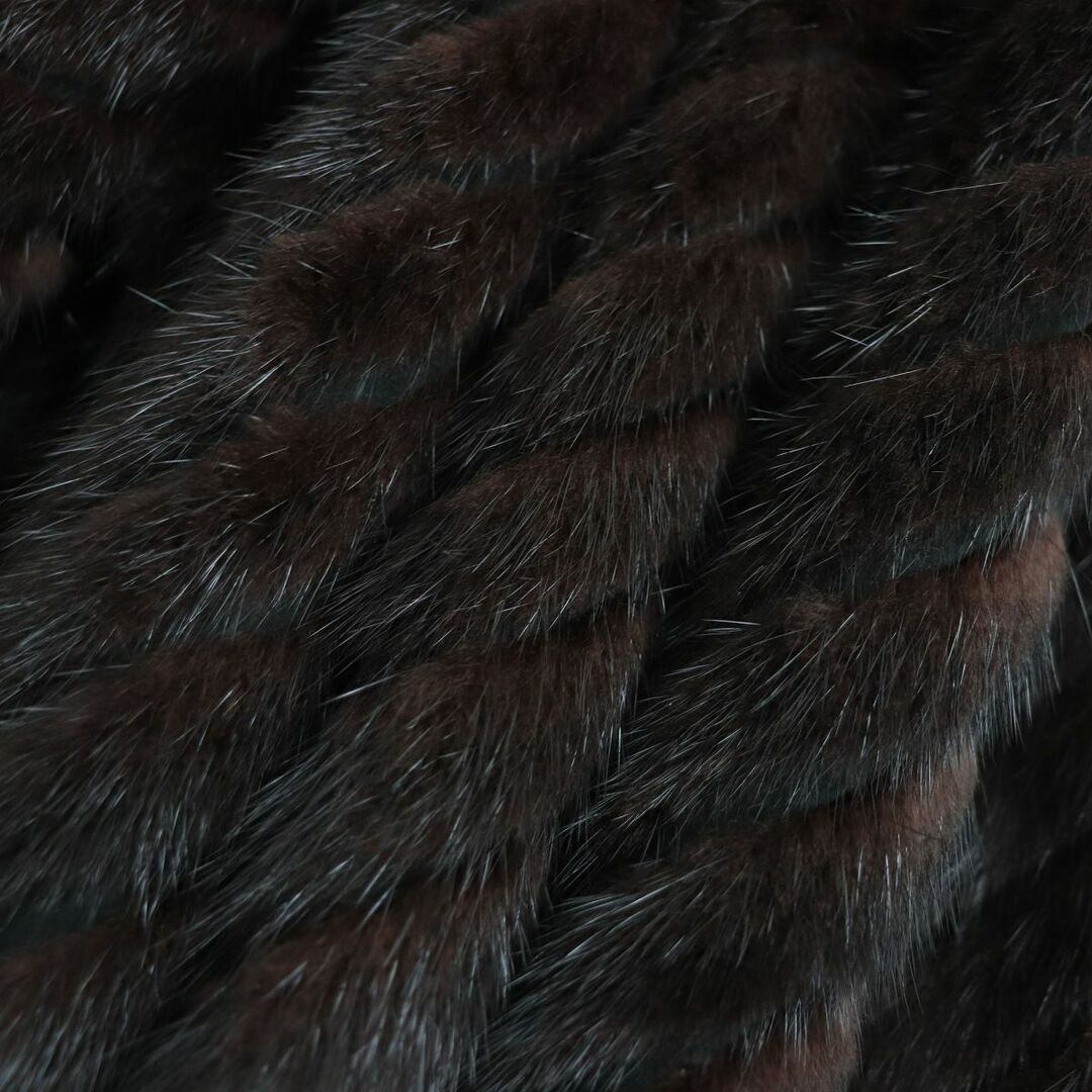 約40cm袖丈美品☆MINK　ミンク　デザイン　本毛皮コート　ブラウン　9号　毛質艶やか・柔らか◎