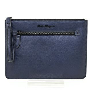 フェラガモ(Ferragamo)のサルヴァトーレフェラガモ Salvatore Ferragamo クラッチバッグ ぺブル カーフ 24A105 ネイビー ブラック金具【中古】Sランク(セカンドバッグ/クラッチバッグ)