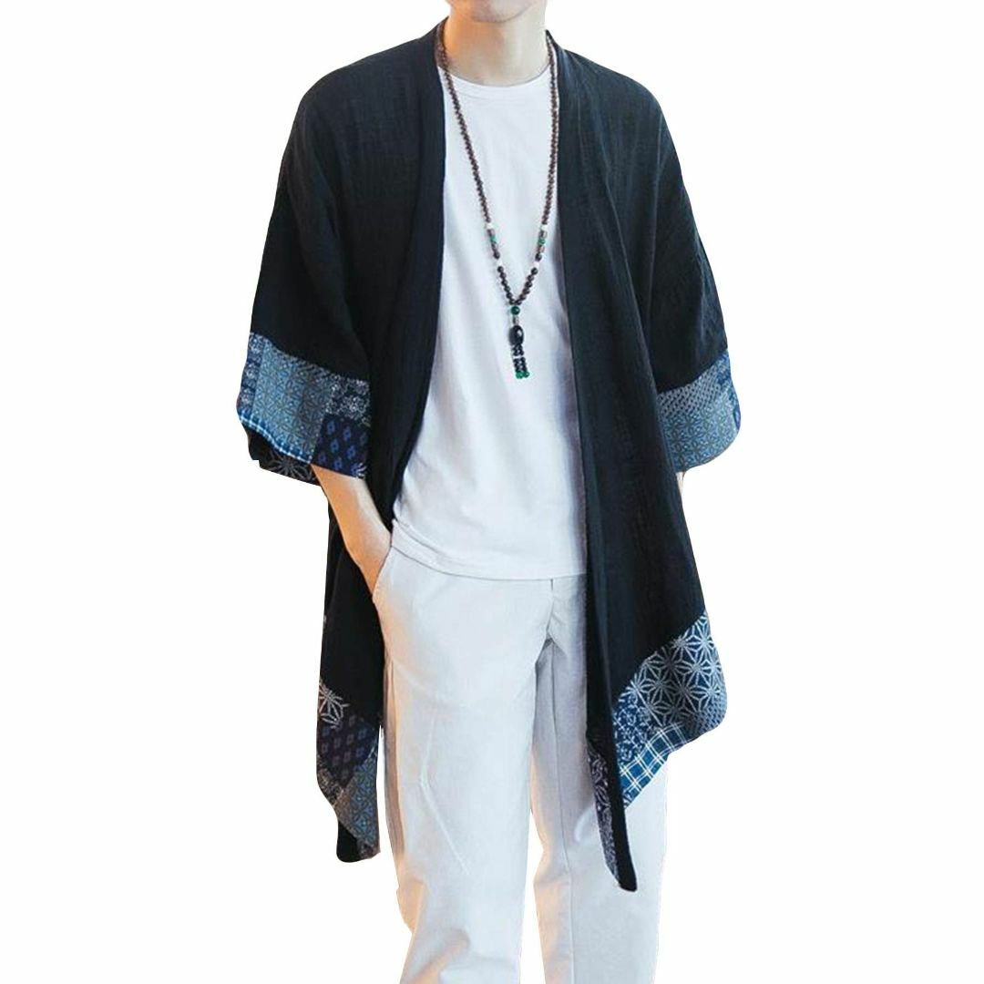 ファッション小物[Alppv] メンズ カーディガン 羽織 綿 麻 和式パーカー 七分袖 秋服