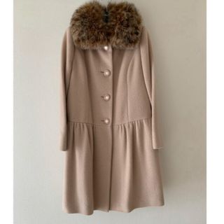 【ハロッズ】美品 アンゴラ70% ウール ロングコート ファー茶harrods