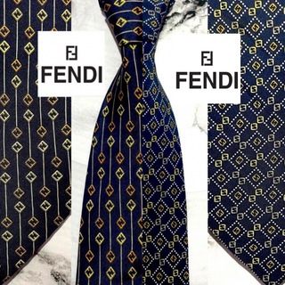 【正規品】フェンディ FENDI 最高級シルク100% ネクタイ  ネイビー系