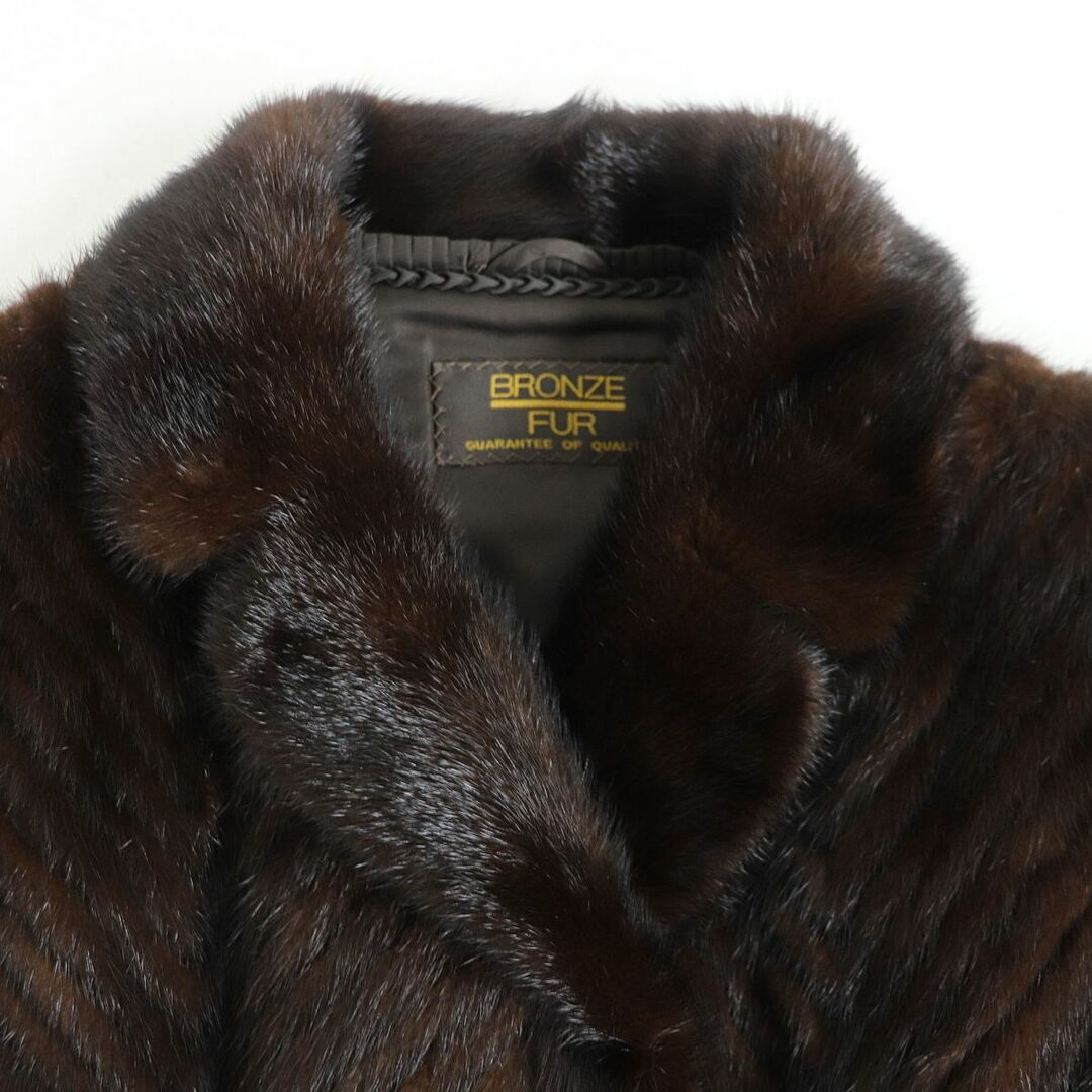 美品☆BRONZE FUR MINK ミンク デザイン 本毛皮コート ブラウン 11号