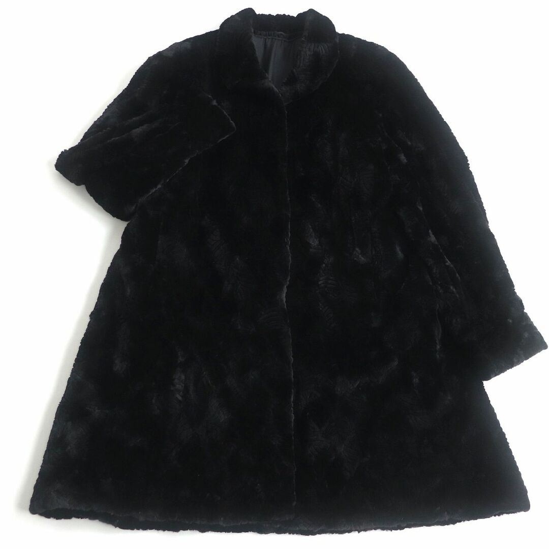 未使用品◆MINK　シェアードミンク　デザイン　本毛皮セミロングコート　ブラック　F　毛質柔らか◎約40cm袖丈