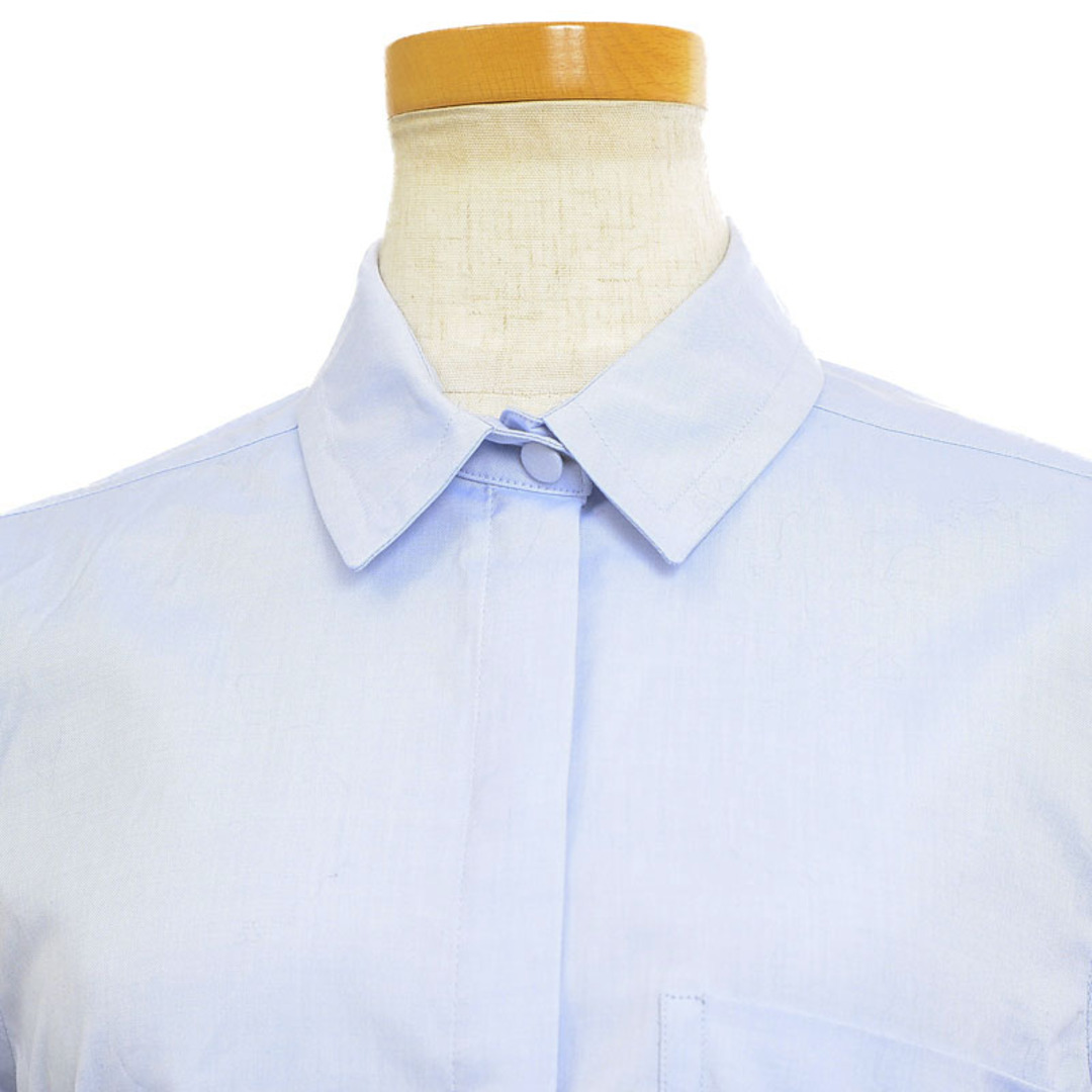 Gucci(グッチ)のグッチ シャツ ロング丈 七分袖 比翼ボタン ブルー 36サイズ レディースのトップス(シャツ/ブラウス(長袖/七分))の商品写真