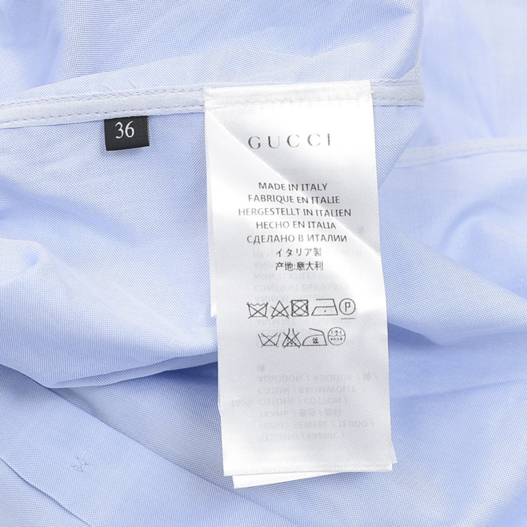 Gucci(グッチ)のグッチ シャツ ロング丈 七分袖 比翼ボタン ブルー 36サイズ レディースのトップス(シャツ/ブラウス(長袖/七分))の商品写真
