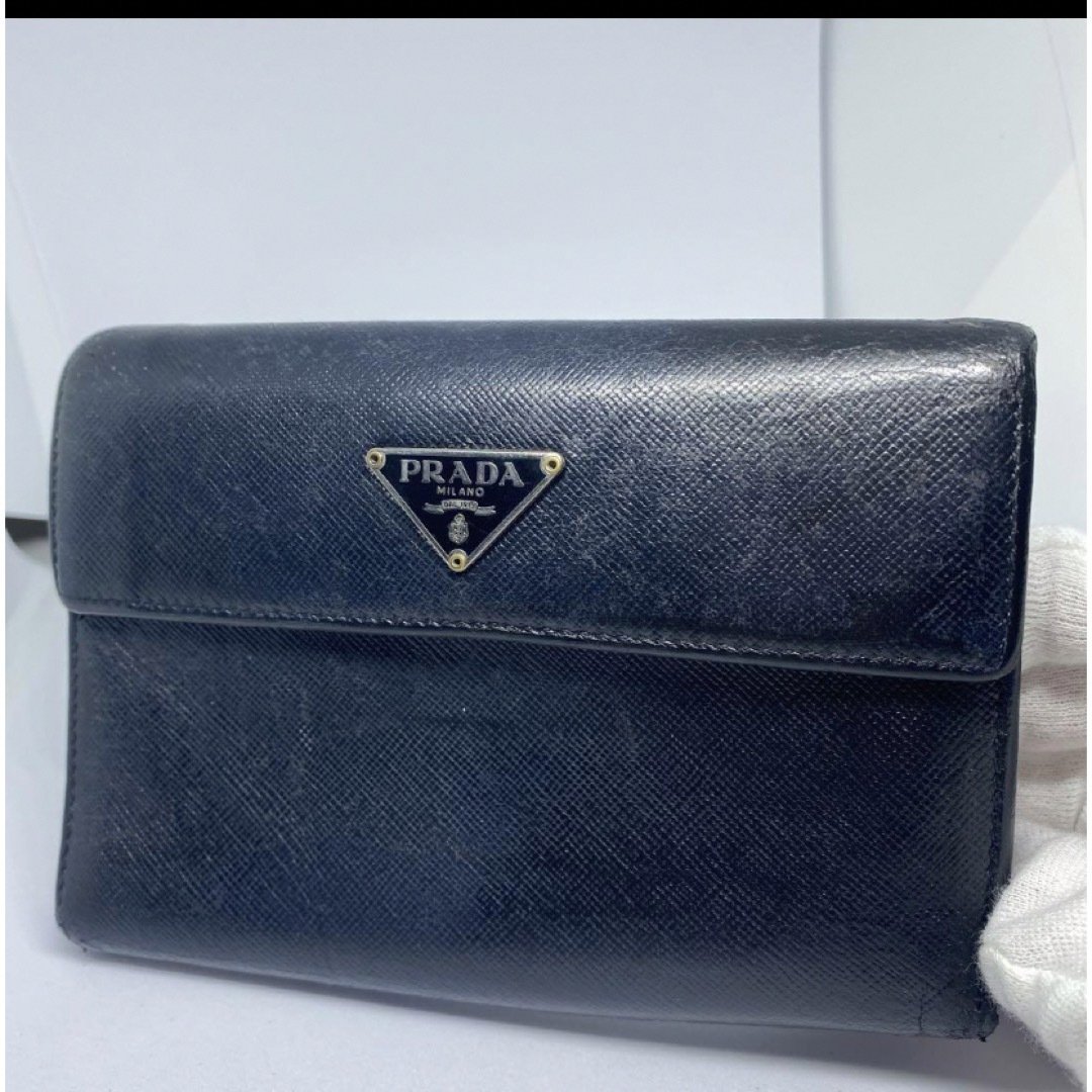 8500 円 受賞店舗 プラダ 三つ折り 財布 三角プレート PRADA 三角ロゴ